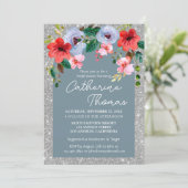 Dusty Blue Silver Glitter Waterverf Floral Arch Kaart (Staand voorkant)