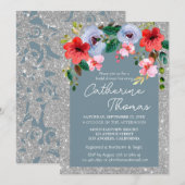 Dusty Blue Silver Glitter Waterverf Floral Arch Kaart (Voorkant / Achterkant)