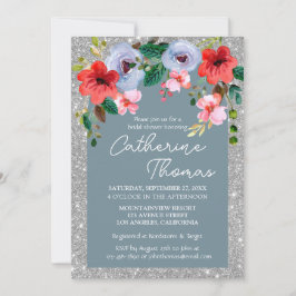 Dusty Blue Silver Glitter Waterverf Floral Arch Kaart