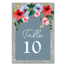 Dusty Blue Silver Glitter Waterverf Floral Arch Kaart