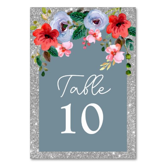 Dusty Blue Silver Glitter Waterverf Floral Arch Kaart (Voorkant)