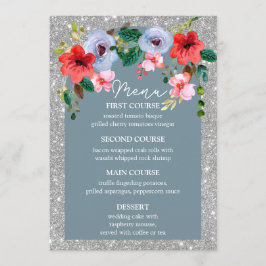 Dusty Blue Silver Glitter Waterverf Floral Arch Menu