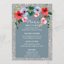 Dusty Blue Silver Glitter Waterverf Floral Arch Menu
