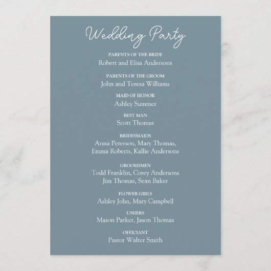 Dusty Blue Silver Glitter Waterverf Floral Arch Programmakaart (Achterkant)