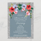 Dusty Blue Silver Glitter Waterverf Floral Arch Programmakaart (Voorkant)