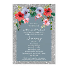 Dusty Blue Silver Glitter Waterverf Floral Arch
