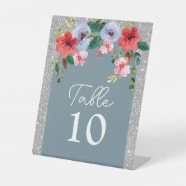 Dusty Blue Silver Glitter Waterverf Floral Arch Reclamebord Met Voetstuk
