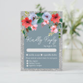 Dusty Blue Silver Glitter Waterverf Floral Arch RSVP Kaartje (Staand voorkant)