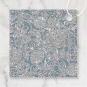 Dusty Blue Silver Glitter Waterverf Floral Bedankjes Labels (Achterkant)