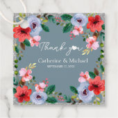 Dusty Blue Silver Glitter Waterverf Floral Bedankjes Labels (Voorkant)