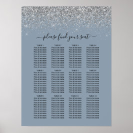 Dusty Blue & Silver Glitter Wedding Seding Chart Poster
