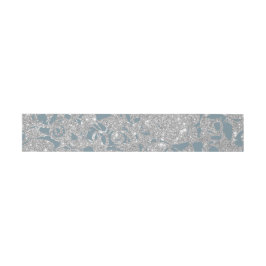 Dusty Blue Silver GlitterFloral Uitnodigingen Wikkel