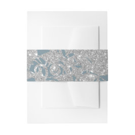 Dusty Blue Silver GlitterFloral Uitnodigingen Wikkel