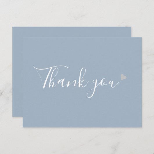 Dusty Blue Silver Heart Script Business Bedankt Briefkaart (Voorkant / Achterkant)