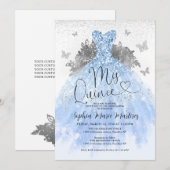 Dusty Blue Silver Jurk Mis Quince Quinceañera Kaart (Voorkant / Achterkant)