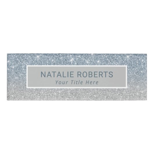 Dusty Blue Silver Makeup Artist Hair Salon Modern Naambadge (Voorkant)