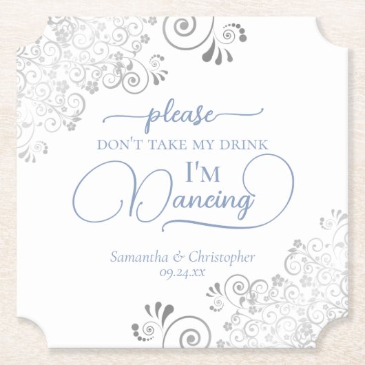 Dusty Blue & Silver niet mijn Drink bruiloft Kartonnen Onderzetters (Voorkant)
