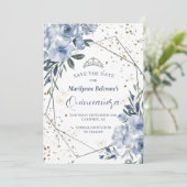 Dusty Blue Silver Quinceañera Save The Date (Staand voorkant)