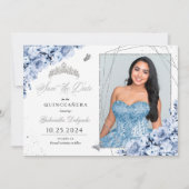 Dusty Blue Silver Quinceañera Sla de datum foto op Kaart (Voorkant)