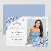 Dusty Blue Silver Quinceañera Sla de datum foto op Kaart (Voorkant / Achterkant)