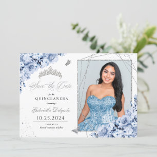 Dusty Blue Silver Quinceañera Sla de datum foto op Kaart