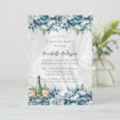 Dusty Blue Silver Roos Brunch en Bubbly Kaart (Staand voorkant)