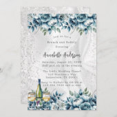 Dusty Blue Silver Roos Brunch en Bubbly Kaart (Voorkant / Achterkant)