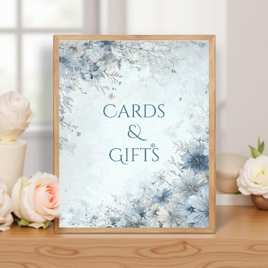Dusty Blue Silver Rose Wedding Cards Gifts Sign Foto Afdruk