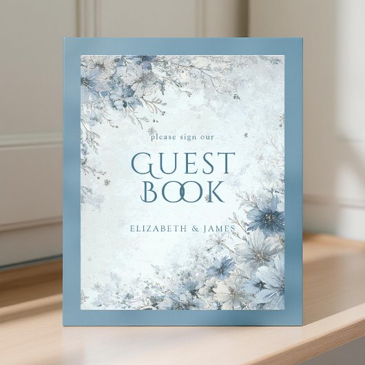 Dusty Blue Silver Rose Wedding Guest Book Sign Foto Afdruk