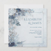 Dusty Blue Silver Rose Winter Floral Wedding Kaart (Voorkant)