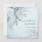 Dusty Blue Silver Rose Winter Floral Wedding Kaart (Voorkant)