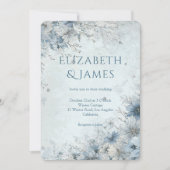 Dusty Blue Silver Rose Winter Floral Wedding Kaart (Voorkant)