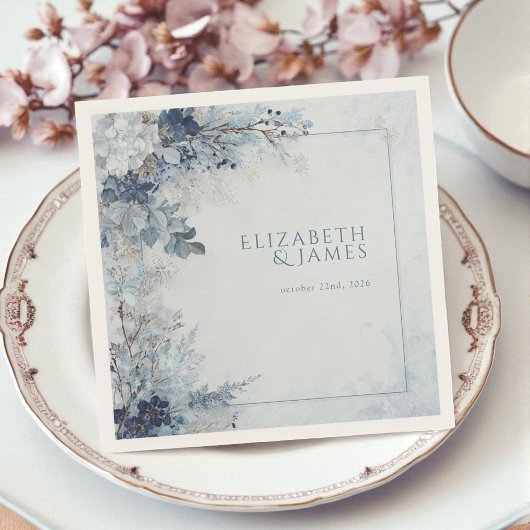 Dusty Blue Silver Rose Winter Floral Wedding Servet