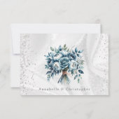 Dusty Blue Silver Rozen bruiloft RSVP Kaarten Kaartje (Achterkant)