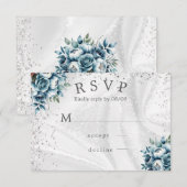 Dusty Blue Silver Rozen bruiloft RSVP Kaarten Kaartje (Voorkant / Achterkant)