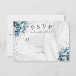 Dusty Blue Silver Rozen bruiloft RSVP Kaarten Kaartje