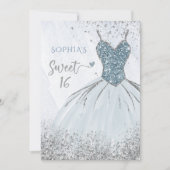 Dusty Blue Silver Sparkle Dress Sweet 16-jarig Kaart (Voorkant)