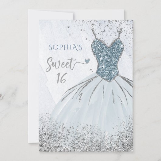 Dusty Blue Silver Sparkle Dress Sweet 16-jarig Kaart (Voorkant)