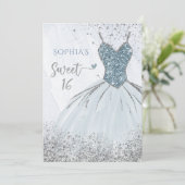 Dusty Blue Silver Sparkle Dress Sweet 16-jarig Kaart (Staand voorkant)