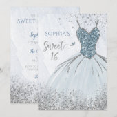Dusty Blue Silver Sparkle Dress Sweet 16-jarig Kaart (Voorkant / Achterkant)