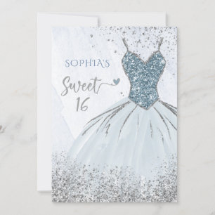 Dusty Blue Silver Sparkle Dress Sweet 16-jarig Kaart