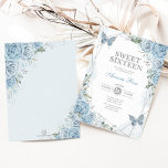 Dusty Blue Silver Sweet 16 Vlinder Verjaardag Kaart<br><div class="desc">De perfecte uitnodiging voor je dochter's lieve 16 is eindelijk hier! Deze chique uitnodiging heeft elegante waterverf stoffige blauwe rozen,  zoete vlinders en modern geometrisch zilveren lijst. Klik op de knop "Verder aanpassen" als u de stijl en plaatsing van de tekst opnieuw wilt rangschikken en opmaken.</div>