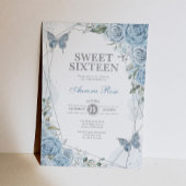 Dusty Blue Silver Sweet 16 Vlinder Verjaardag Kaart