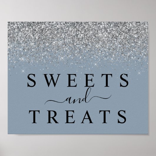 Dusty Blue & Silver Sweets & Treatment Dessert Sig Poster (Voorkant)