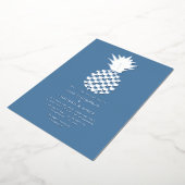 Dusty Blue & Silver Tropical Pineapple Wedding Folie Uitnodiging (Gedraaid)