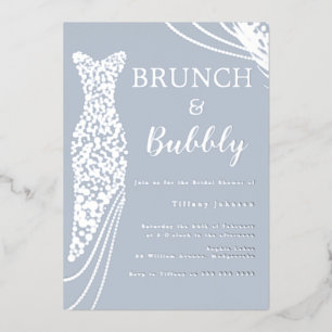Dusty Blue & Silver Vrijgezellenfeest Brunch & Bub Folie Uitnodiging