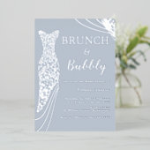 Dusty Blue & Silver Vrijgezellenfeest Brunch & Bub Folie Uitnodiging (Staand Voorkant)