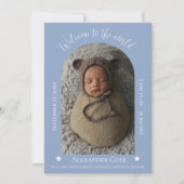 Dusty Blue Simple Arch Lijst Photo Birth Aankondiging (Voorkant)