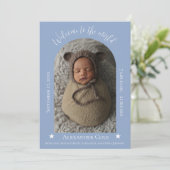 Dusty Blue Simple Arch Lijst Photo Birth Aankondiging (Staand voorkant)