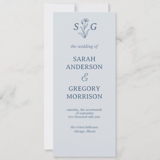 Dusty Blue Simple Boho Floral Wedding Program (Voorkant)
